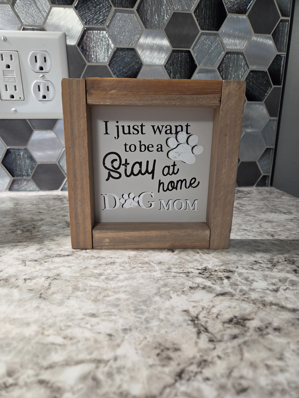 Rustic Brown "Stay at Home Dog Mom" Wood Block Sign